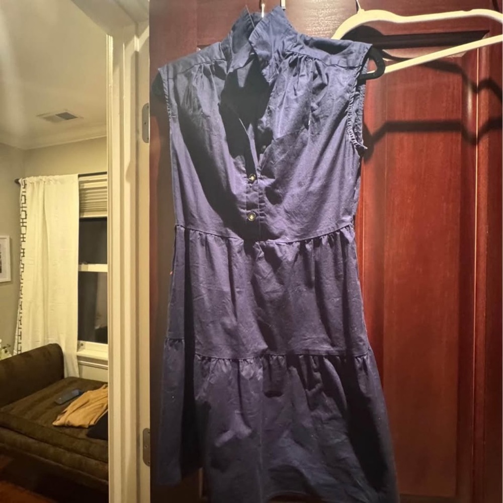Elegant Navy collared Sleeveless Dress